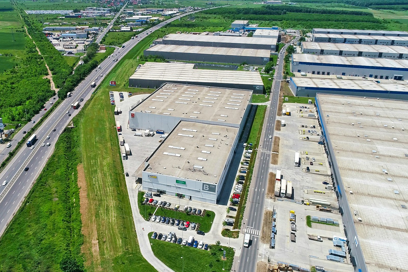 Aerial view of an industrial park