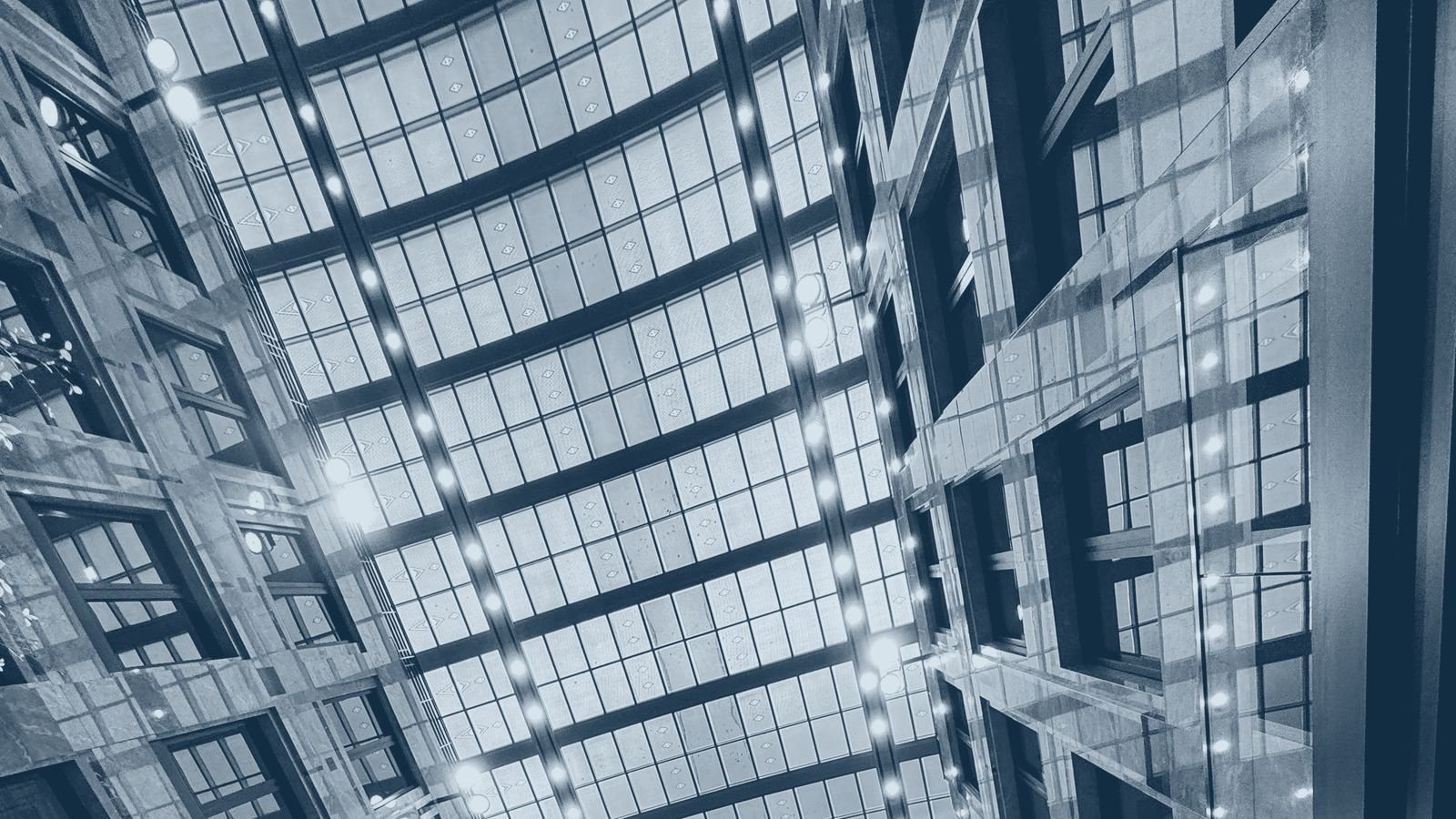 A glazed atrium in a large commercial building