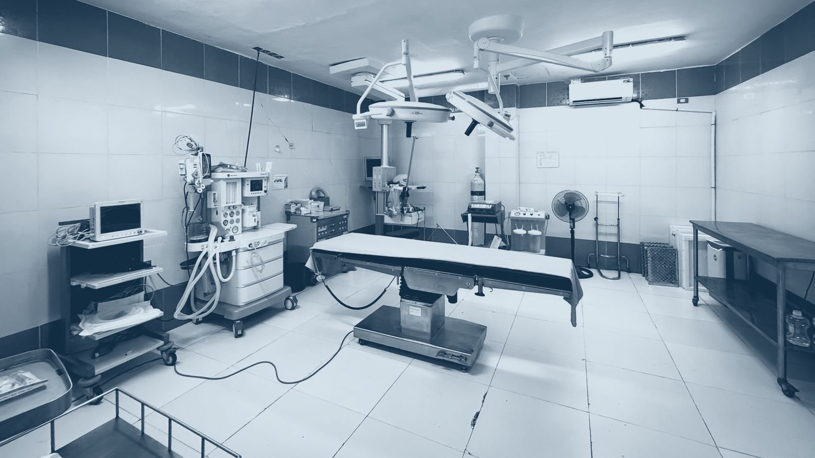 A modern operating theatre under surgical lighting